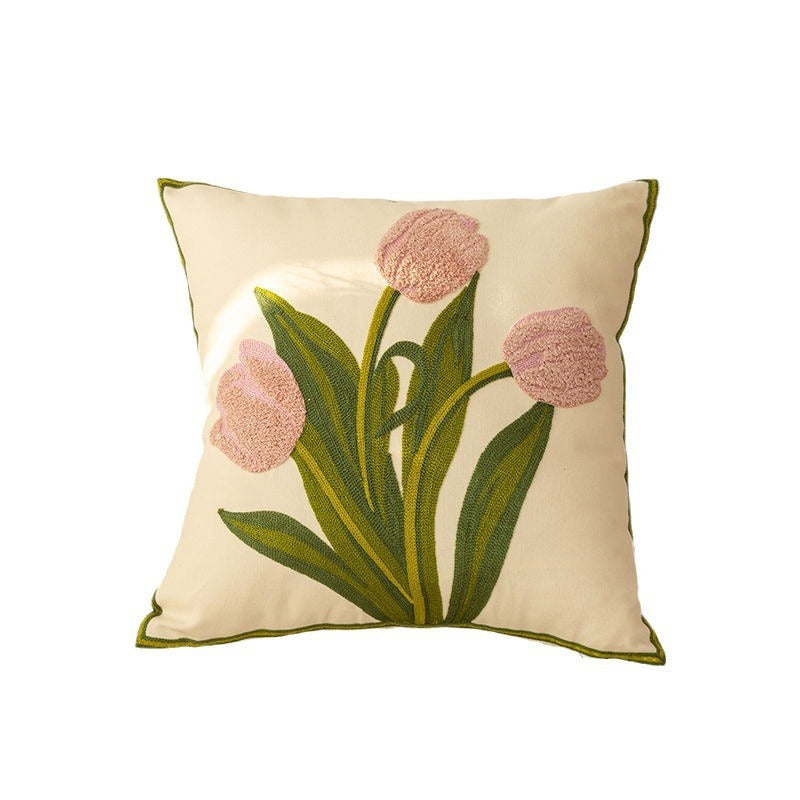 Nordic Style Pure Cotton Flower Embroidery Pillow Cover