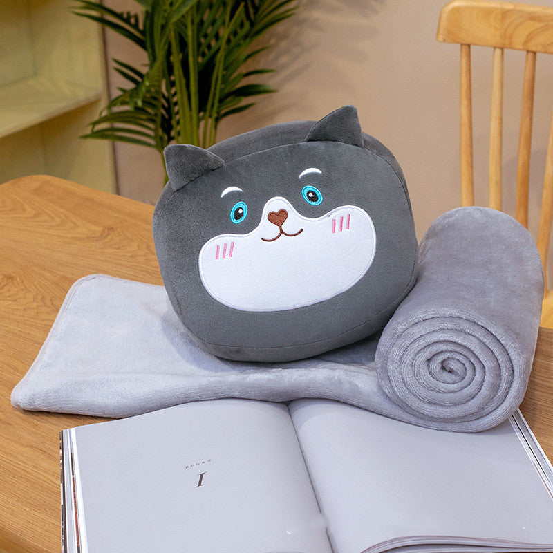 Warm in winter with a pillow and a stuffed toy blanket