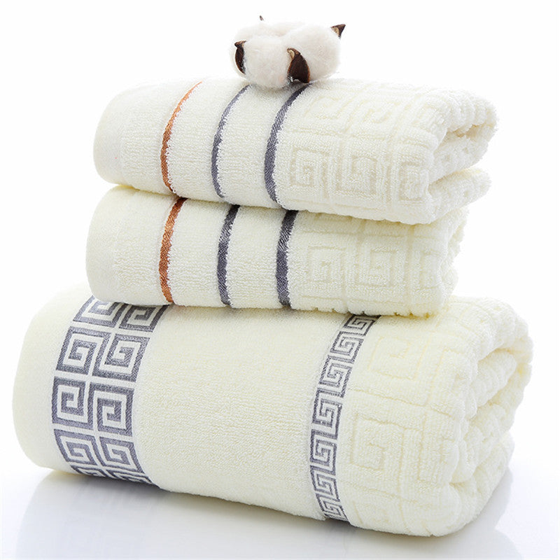 Three sets of Great Wall grid bath towels