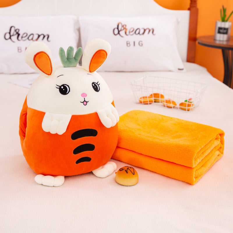 Cartoon Rabbit Air Conditioner Blanket With Plush Hand Warming Pillow