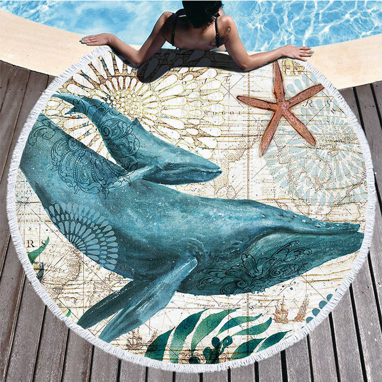 Ocean Turtle Tassel Round Bath Towel Beach Towel Microfibre Travel Compressed Shower Bathroom Towels Bath Towels for Adults