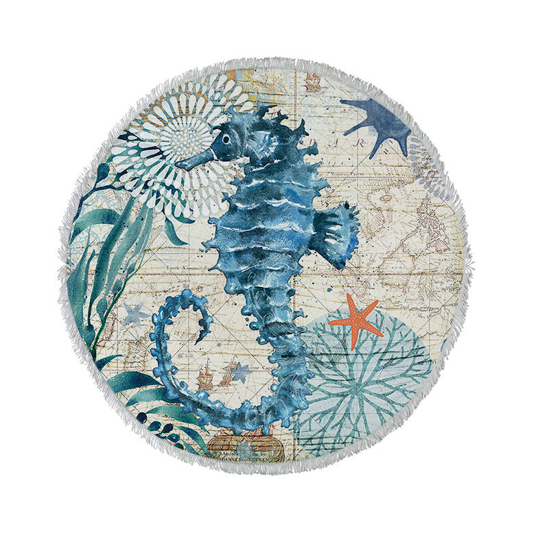 Ocean Turtle Tassel Round Bath Towel Beach Towel Microfibre Travel Compressed Shower Bathroom Towels Bath Towels for Adults