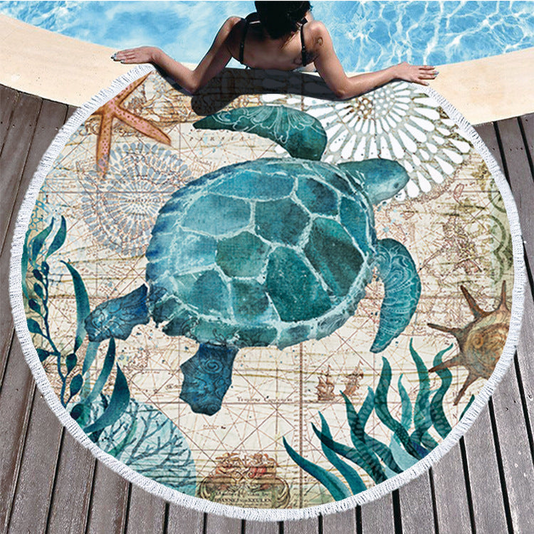 Ocean Turtle Tassel Round Bath Towel Beach Towel Microfibre Travel Compressed Shower Bathroom Towels Bath Towels for Adults