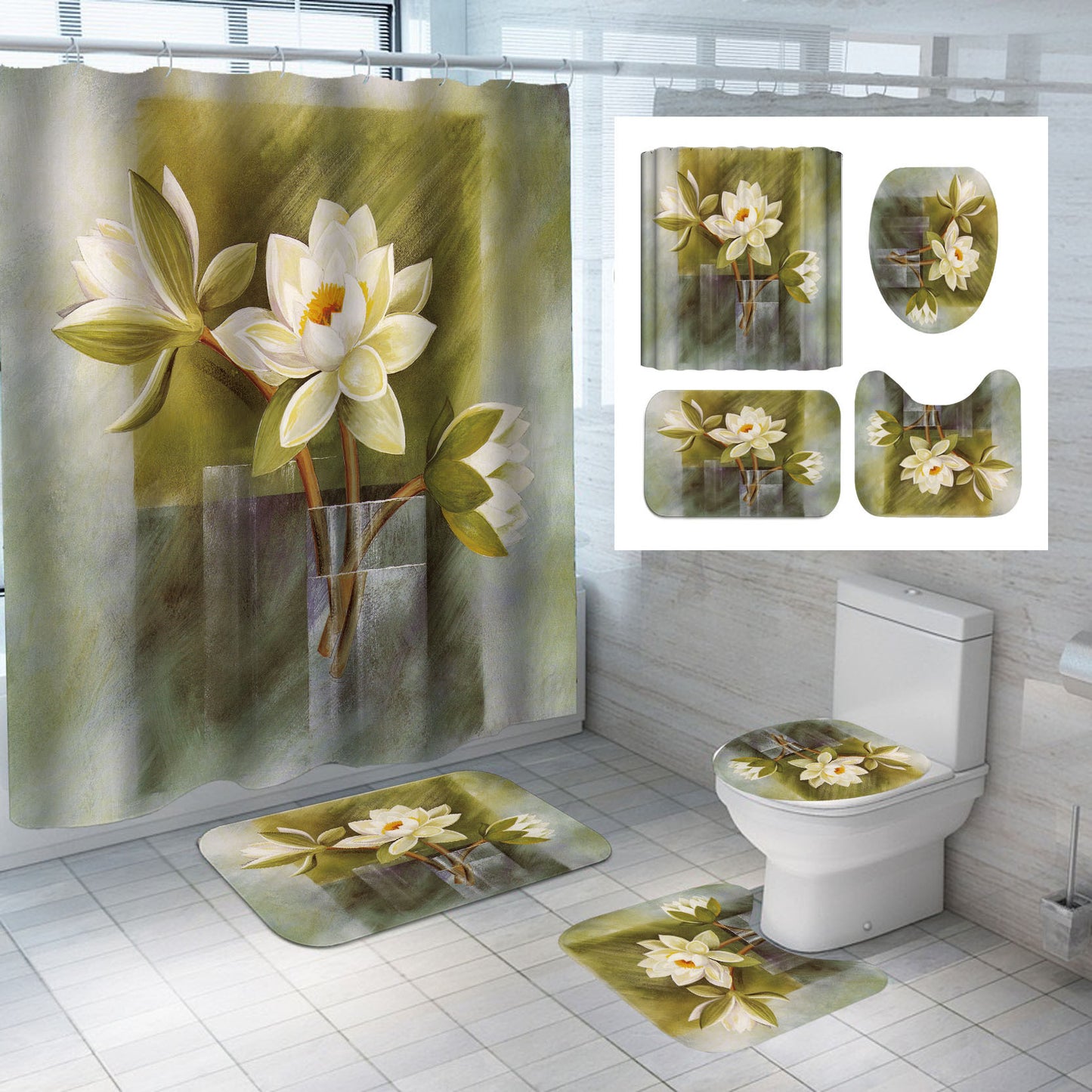 Lotus Series Shower Curtain Factory Direct Sales-Multiple Choices Of Flower Patterns-Polyester Printing-Customized Samples-Multiple Choices Of Sizes