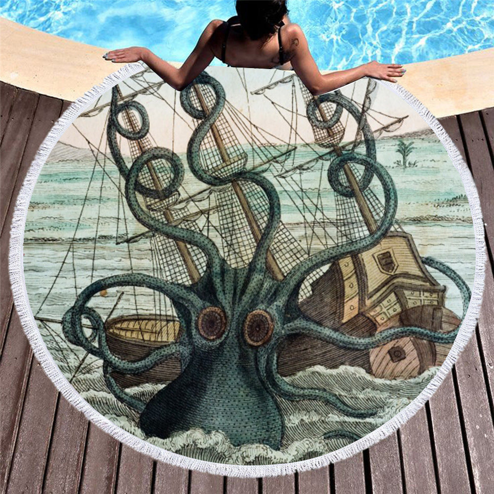 Marine Animals, Turtles And Dolphins, Amazon Fashion European And American Round Microfiber Digital Printing Beach Towels