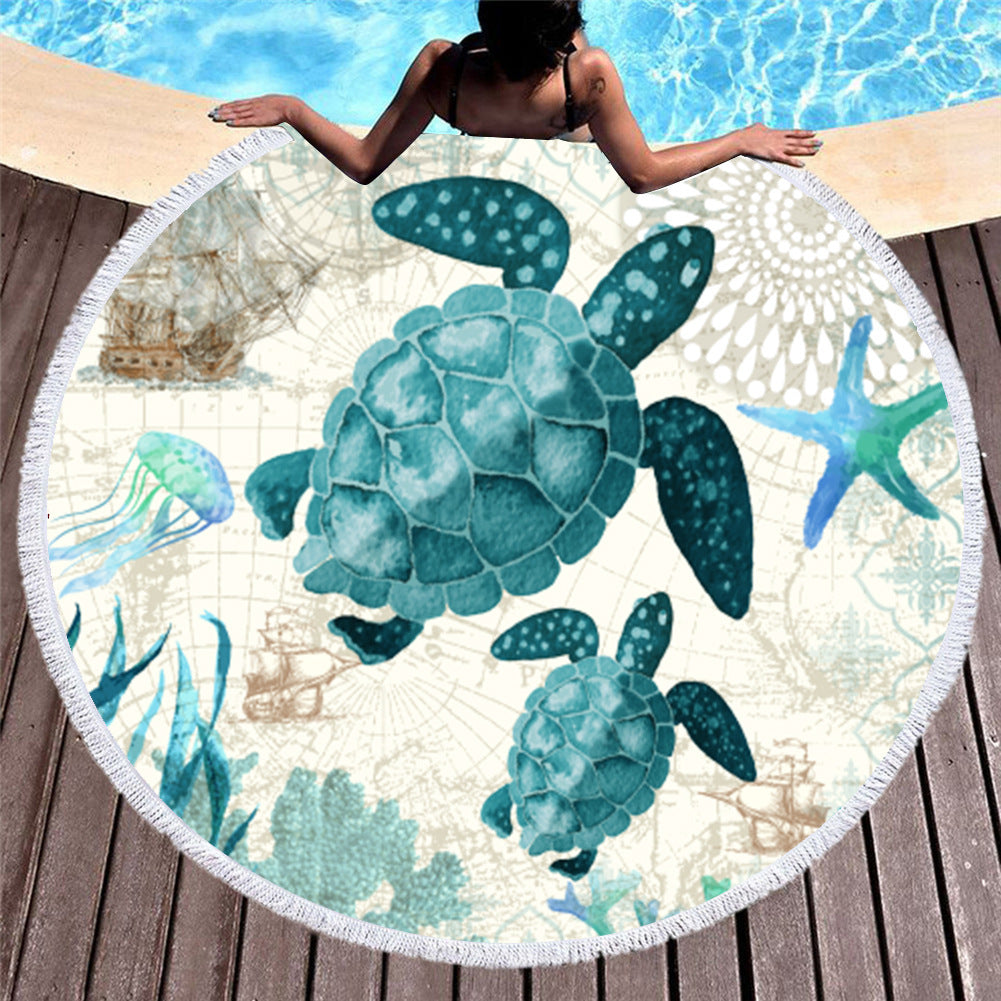 Marine Animals, Turtles And Dolphins, Amazon Fashion European And American Round Microfiber Digital Printing Beach Towels