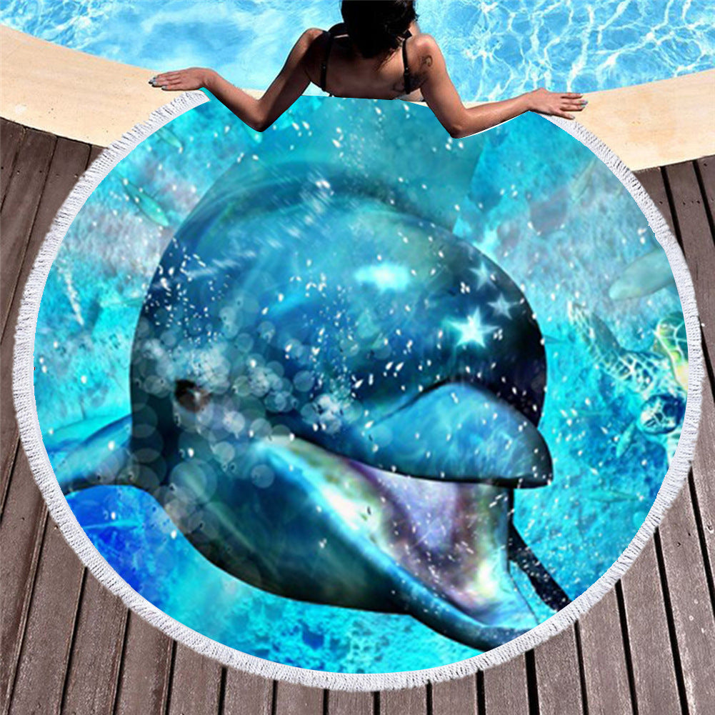 Marine Animals, Turtles And Dolphins, Amazon Fashion European And American Round Microfiber Digital Printing Beach Towels