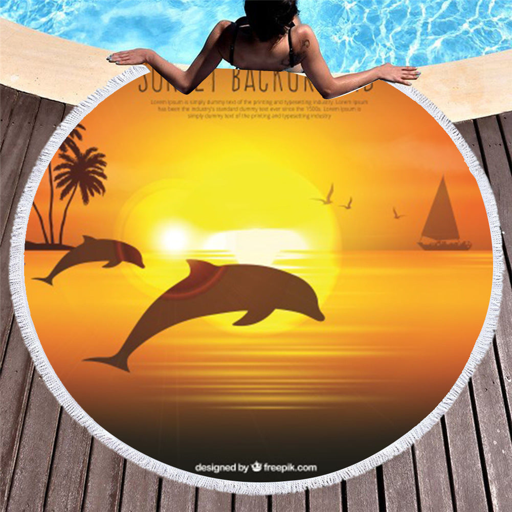 Marine Animals, Turtles And Dolphins, Amazon Fashion European And American Round Microfiber Digital Printing Beach Towels