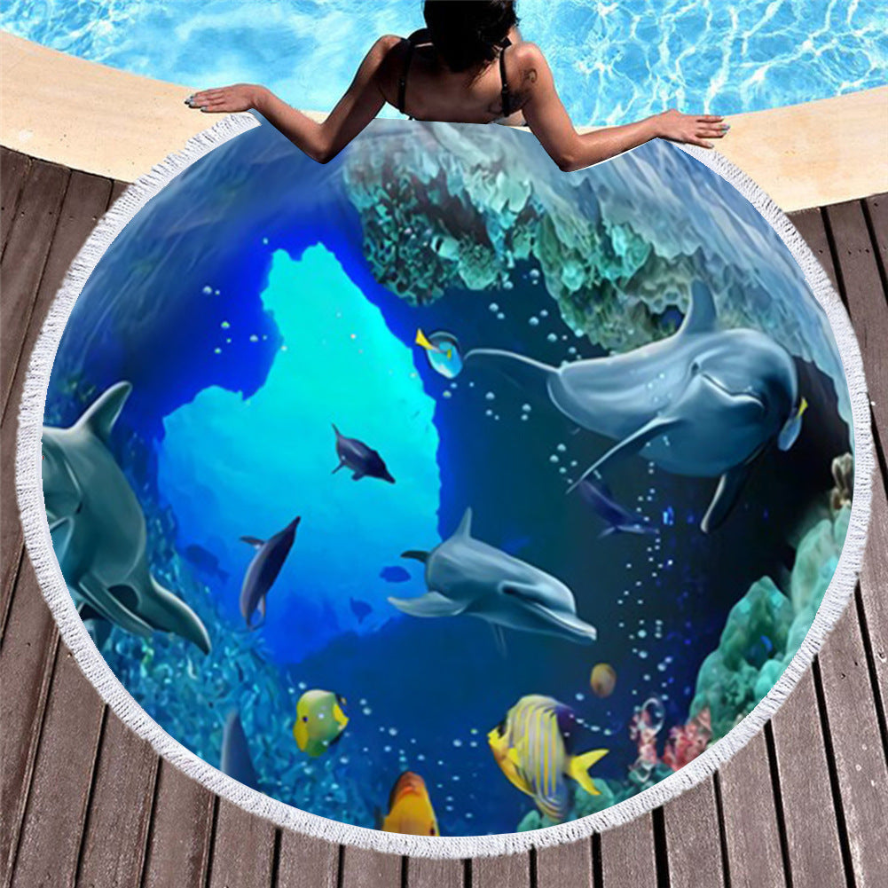 Marine Animals, Turtles And Dolphins, Amazon Fashion European And American Round Microfiber Digital Printing Beach Towels