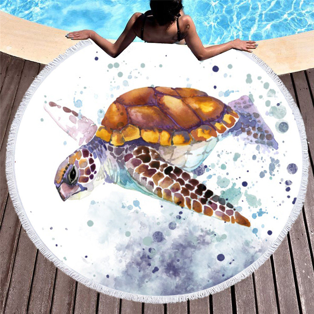 Marine Animals, Turtles And Dolphins, Amazon Fashion European And American Round Microfiber Digital Printing Beach Towels
