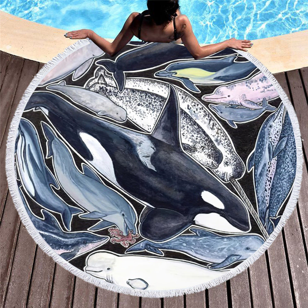 Marine Animals, Turtles And Dolphins, Amazon Fashion European And American Round Microfiber Digital Printing Beach Towels