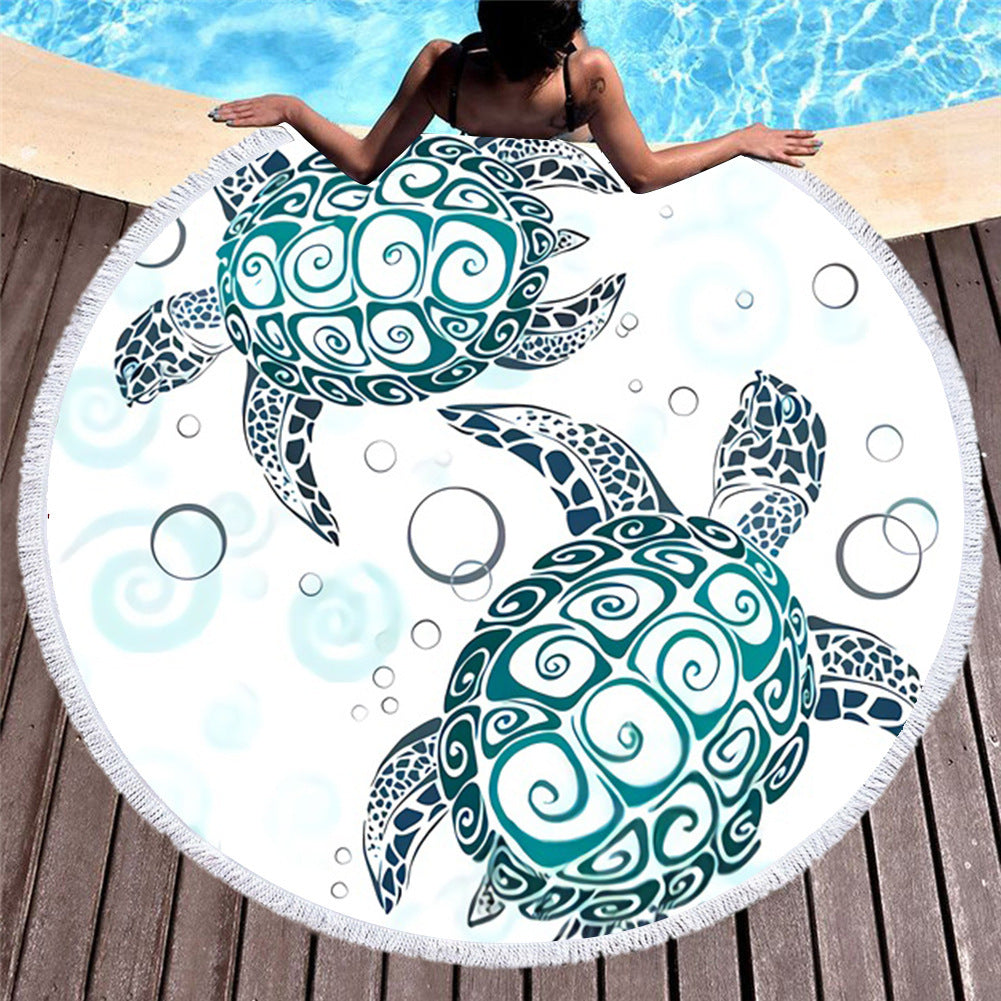 Marine Animals, Turtles And Dolphins, Amazon Fashion European And American Round Microfiber Digital Printing Beach Towels