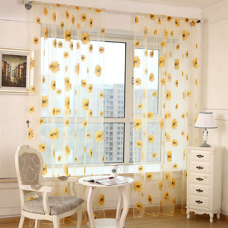 Sunflower Printing Translucent And Breathable Balcony Living Room Curtains And Screens