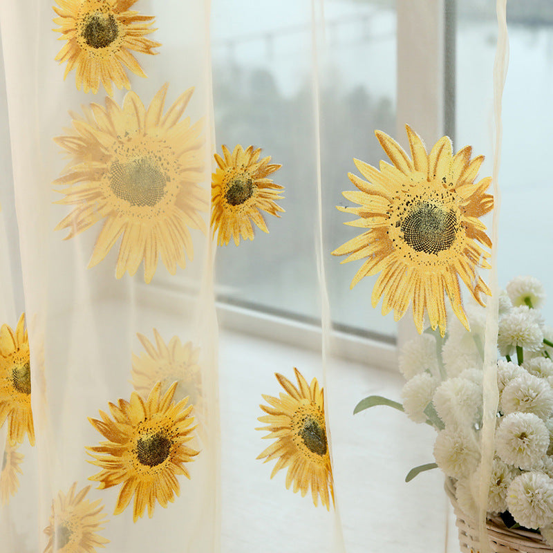 Sunflower Printing Translucent And Breathable Balcony Living Room Curtains And Screens