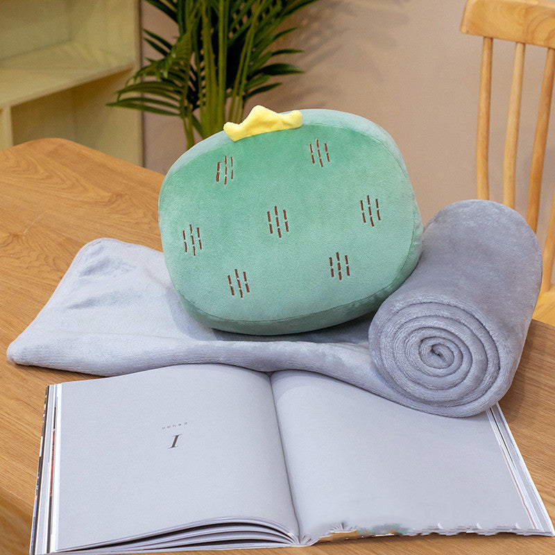Warm in winter with a pillow and a stuffed toy blanket