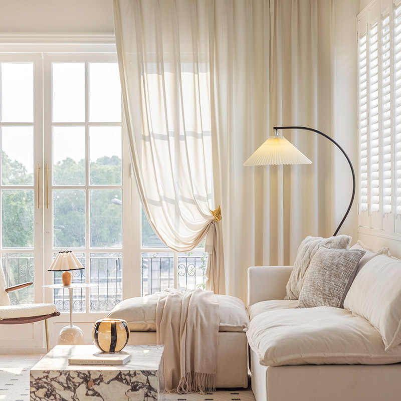 Yarn Simple Modern Solid Color Transparent Linen Mesh Curtains