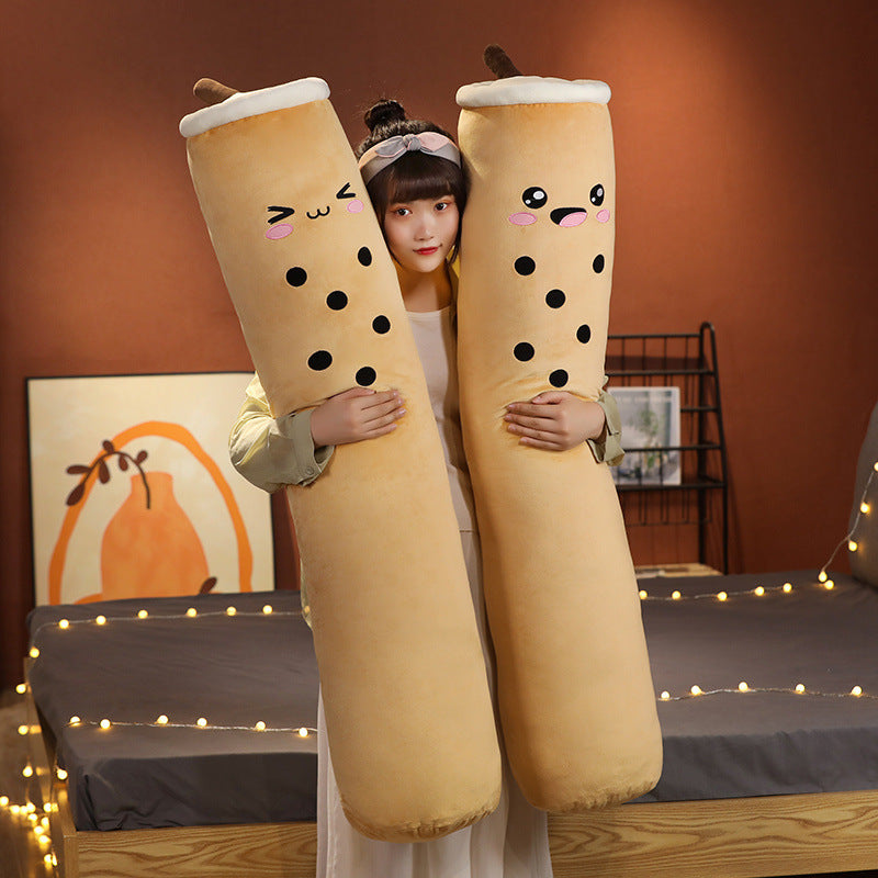 Cute Milk Tea Cylindrical Pillow Bed Doll Plush Removable And Washable