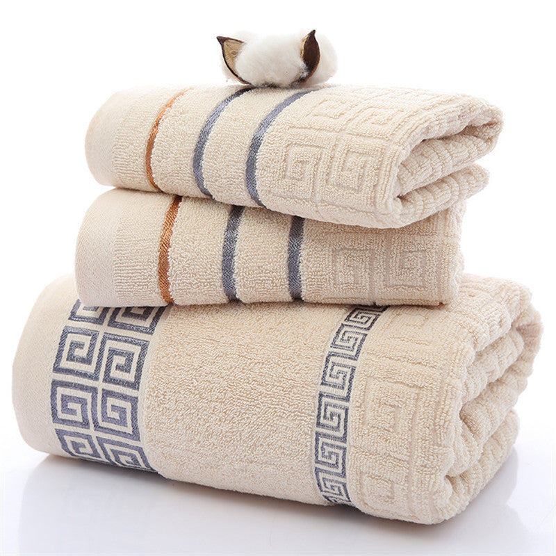 Three sets of Great Wall grid bath towels
