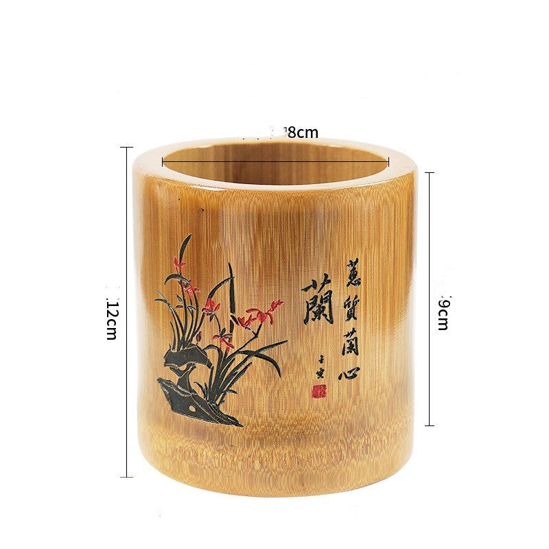Bamboo Round Pen Container Office Desktop Creativity Ornaments