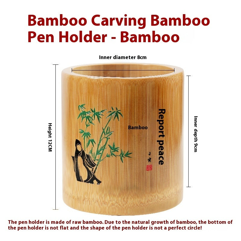 Bamboo Round Pen Container Office Desktop Creativity Ornaments