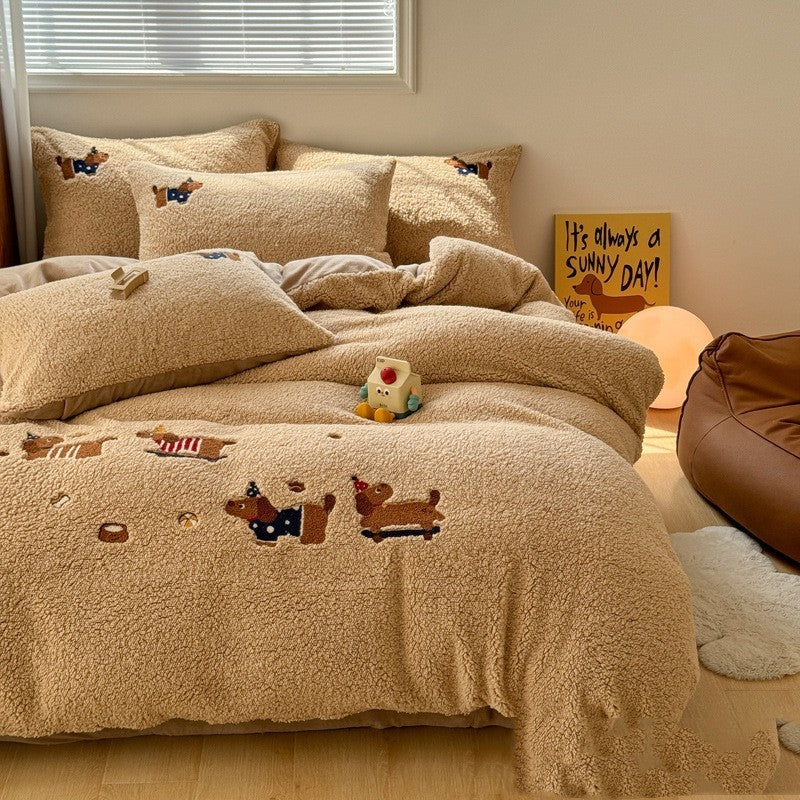 Four-piece Cashmere Winter Cartoon Extra Thick
