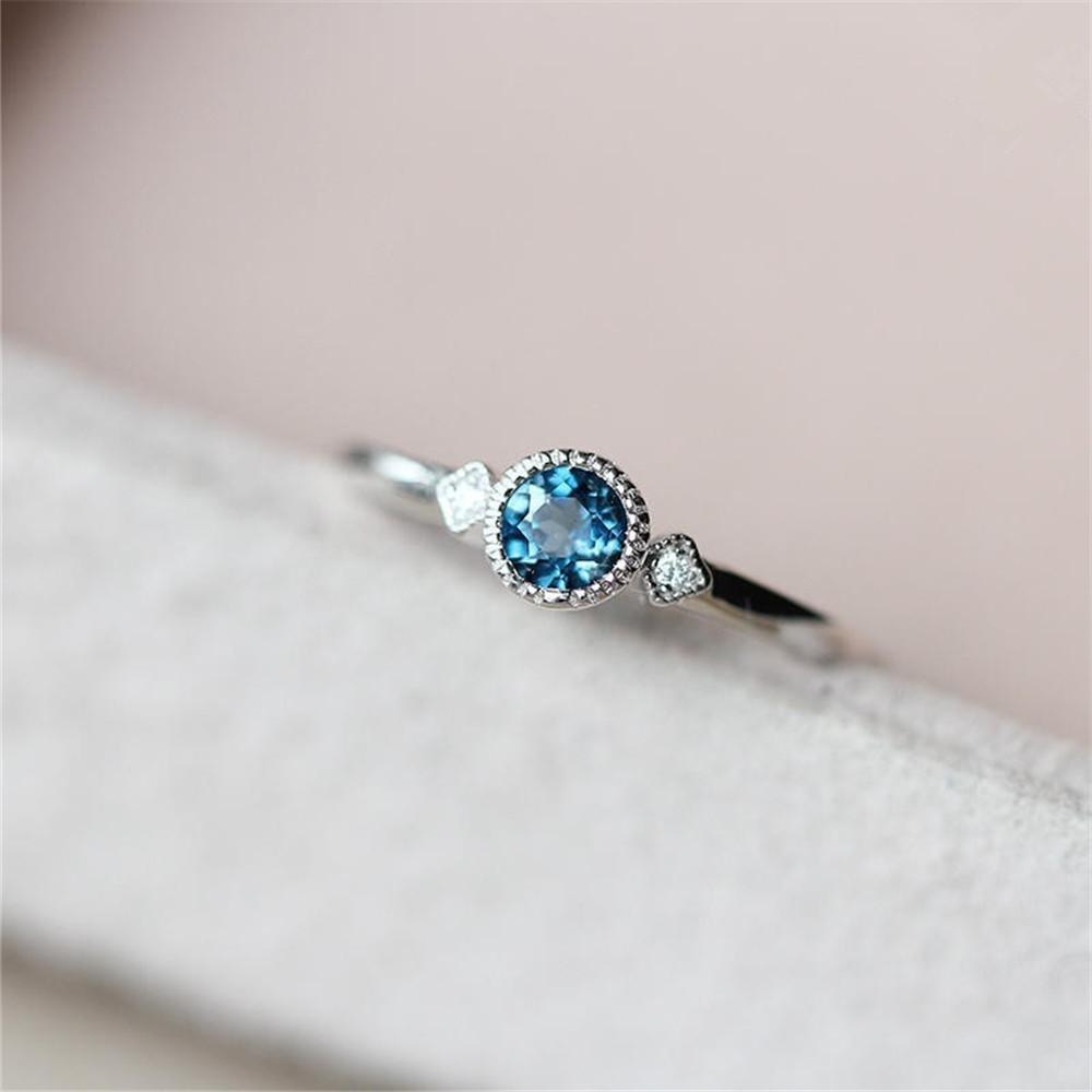Simple Silver CZ Wedding Engagement Small Sky Blue Zircon Rings For Women Thin Finger Ring Fashion Jewelry