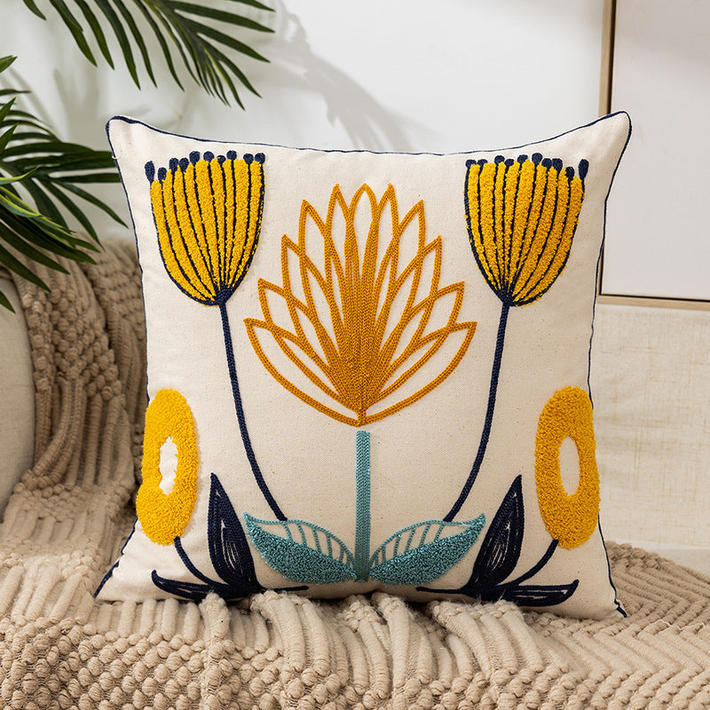 Flower Embroidery Pillow Cover Pastoral Style