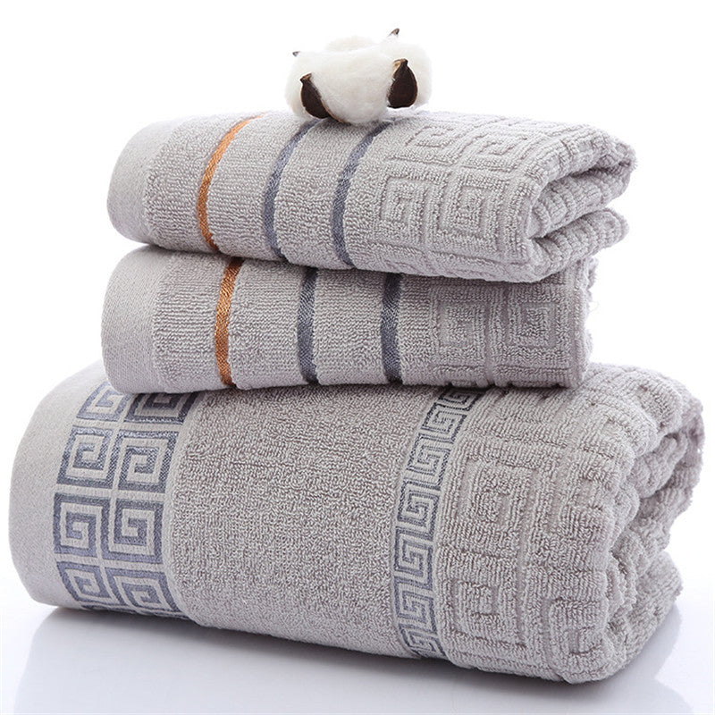 Three sets of Great Wall grid bath towels