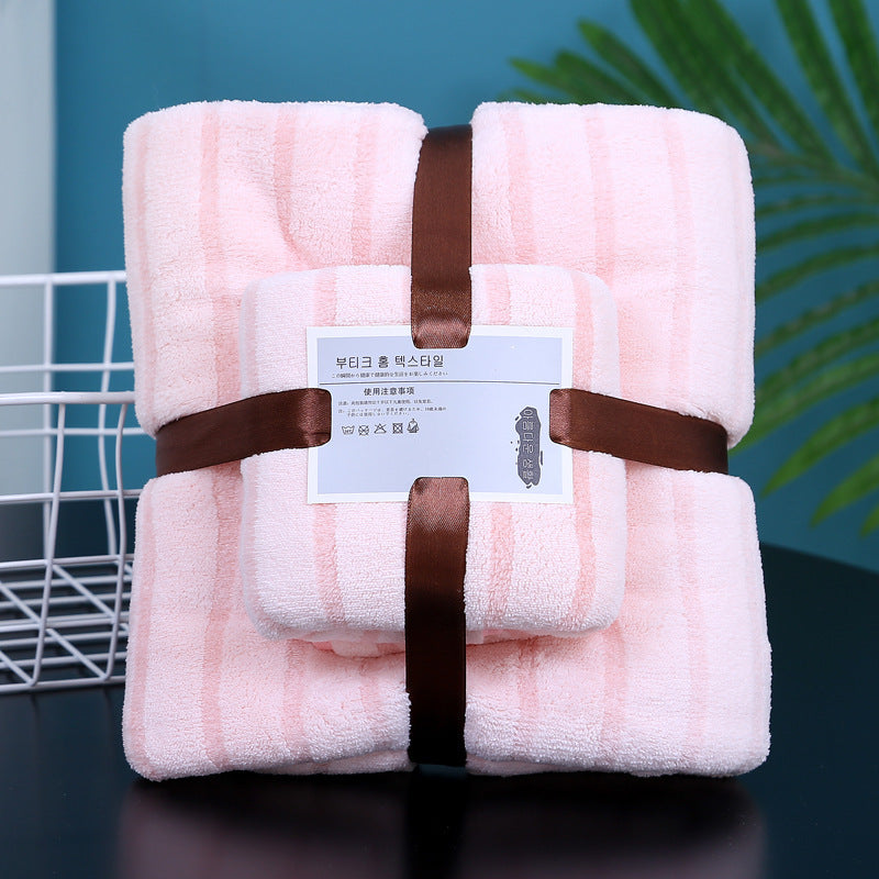 Thin Stripes Thickened Absorbent Coral Fleece Towels Suit