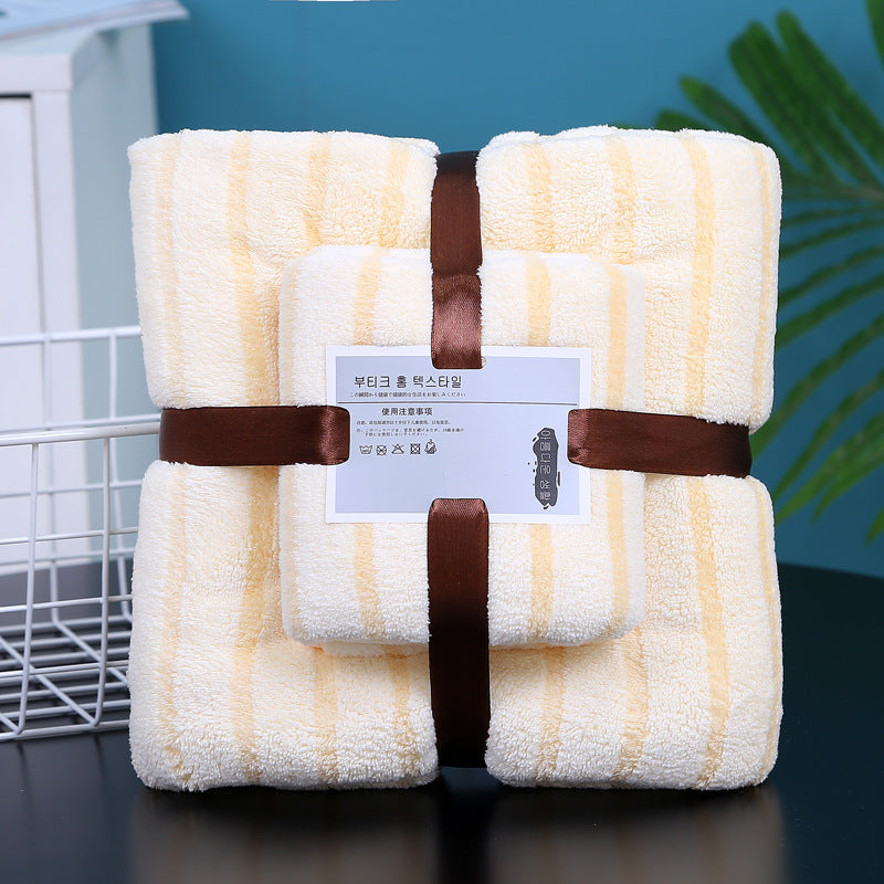Thin Stripes Thickened Absorbent Coral Fleece Towels Suit