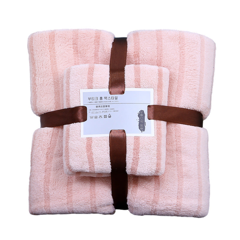 Thin Stripes Thickened Absorbent Coral Fleece Towels Suit