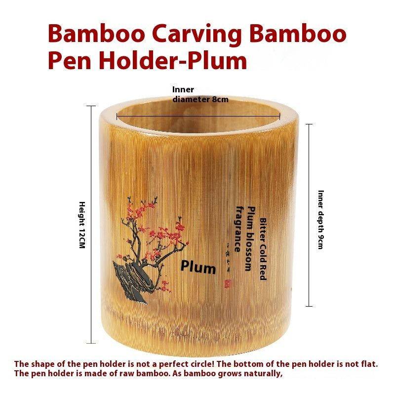 Bamboo Round Pen Container Office Desktop Creativity Ornaments