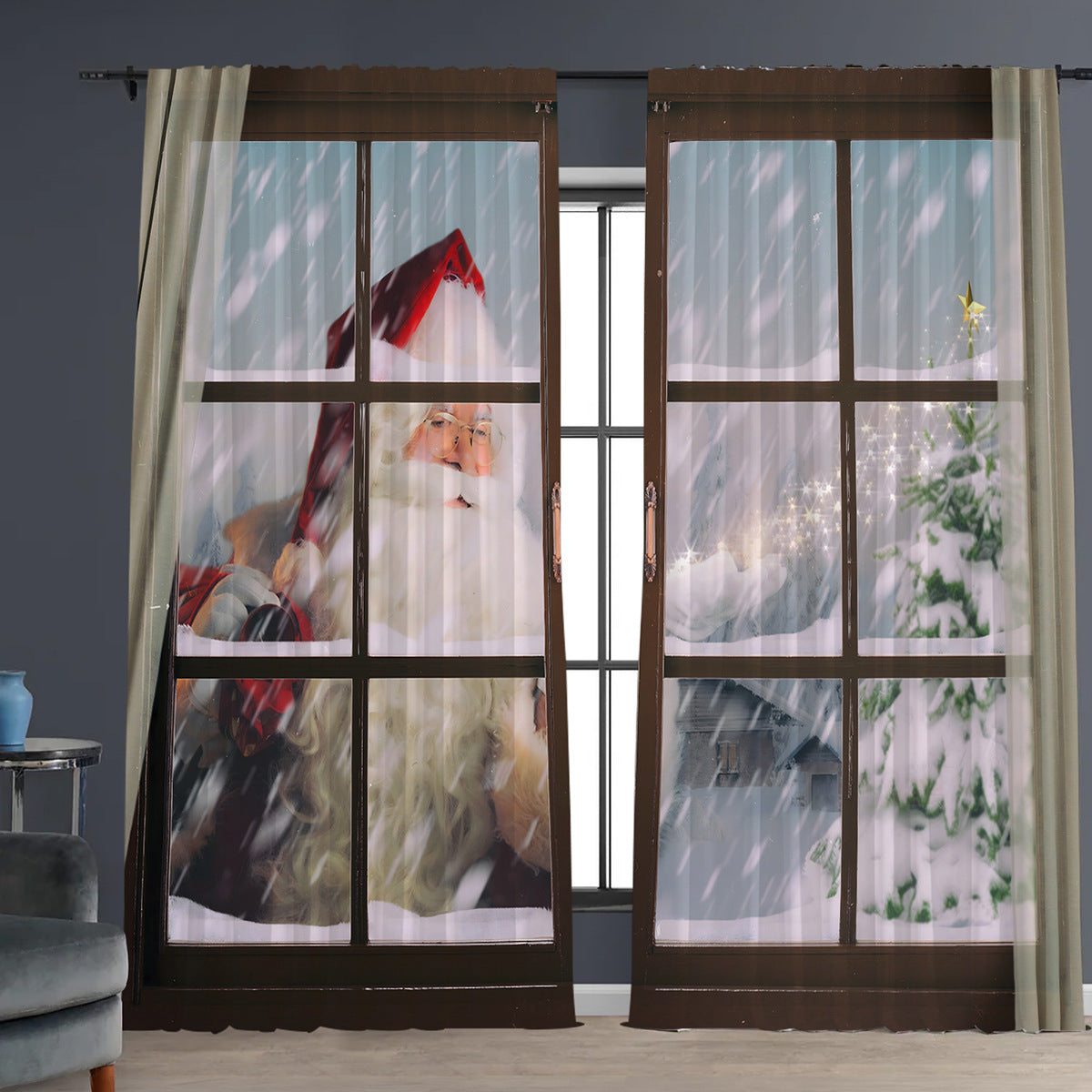 2PCs Christmas Curtain 3D Digital Printing Flower Type