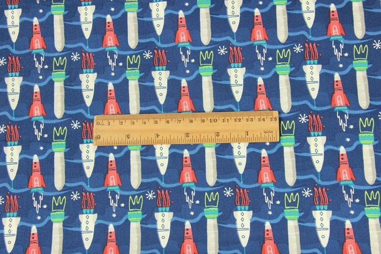 Plain Cotton Fabric Nordic Style Rocket Print Handmade DIY