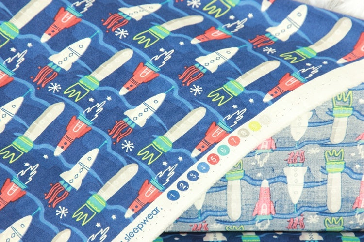 Plain Cotton Fabric Nordic Style Rocket Print Handmade DIY