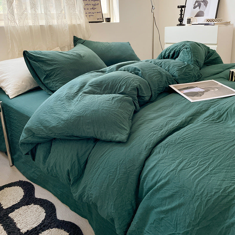 Four-piece Bed Set Solid Color Sanding Washed Cotton Duvet Cover