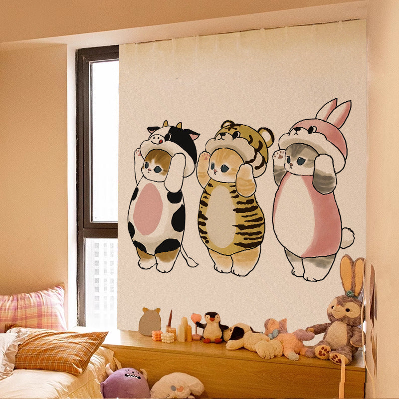 Velcro Curtain Cute Cat Punch-free Installation Shade Cloth Self-adhesive Short