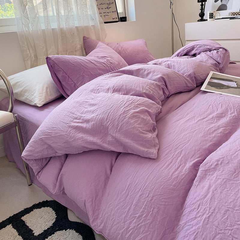 Four-piece Bed Set Solid Color Sanding Washed Cotton Duvet Cover