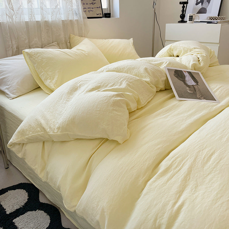 Four-piece Bed Set Solid Color Sanding Washed Cotton Duvet Cover
