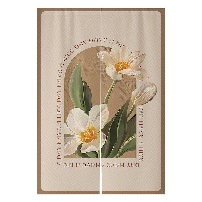Cream Flowers Simple Door Curtain Bathroom Windshield