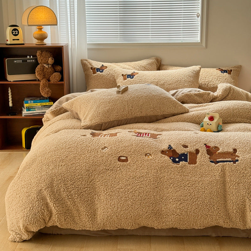 Four-piece Cashmere Winter Cartoon Extra Thick