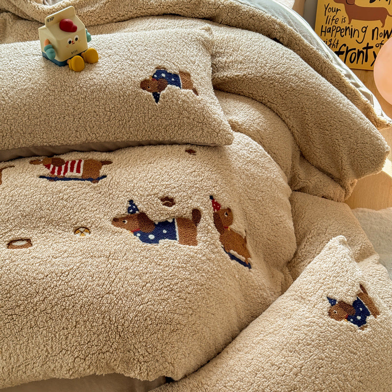 Four-piece Cashmere Winter Cartoon Extra Thick