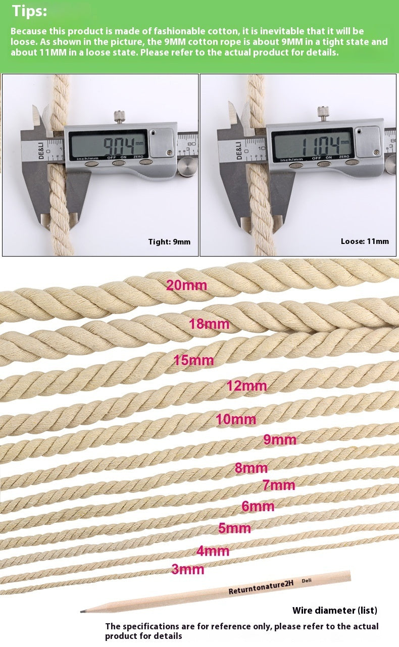 Coarse Cotton Rope 1-2-3-20mm Three-strand Beige Cotton String