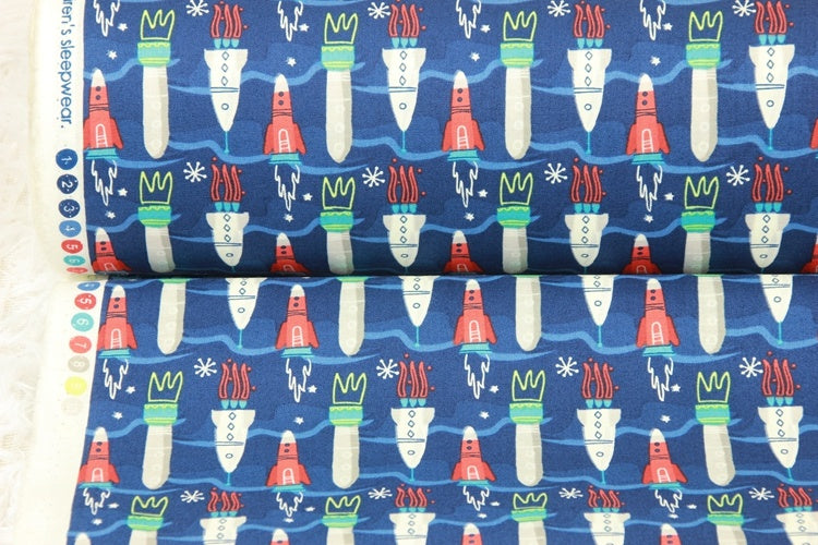 Plain Cotton Fabric Nordic Style Rocket Print Handmade DIY