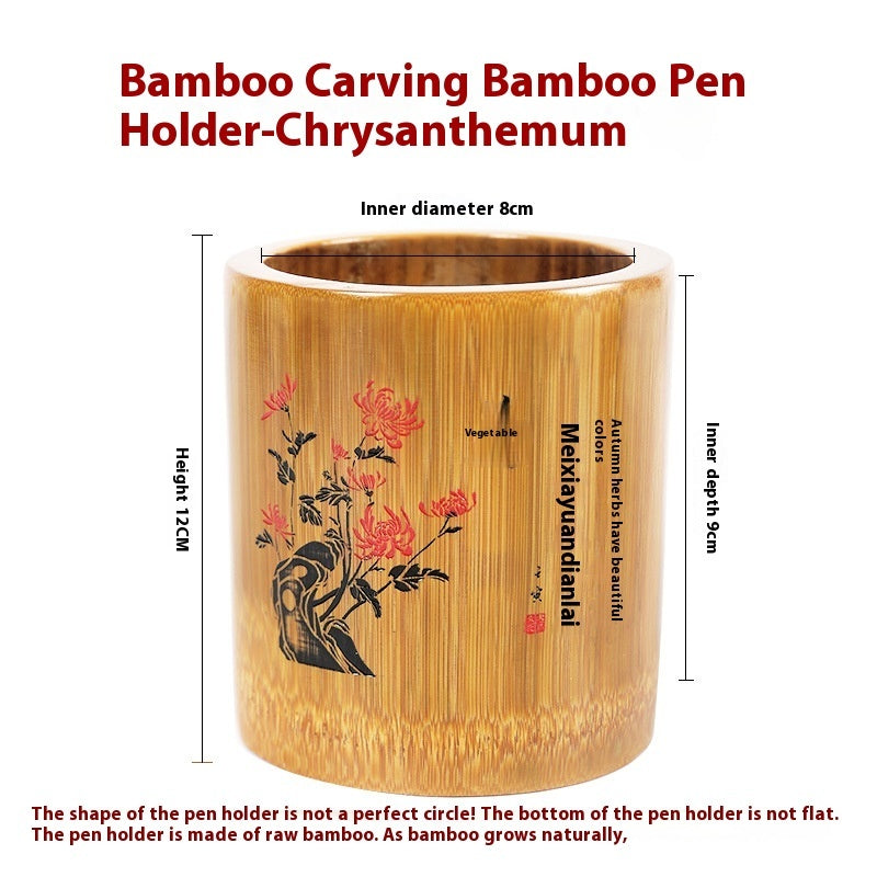 Bamboo Round Pen Container Office Desktop Creativity Ornaments