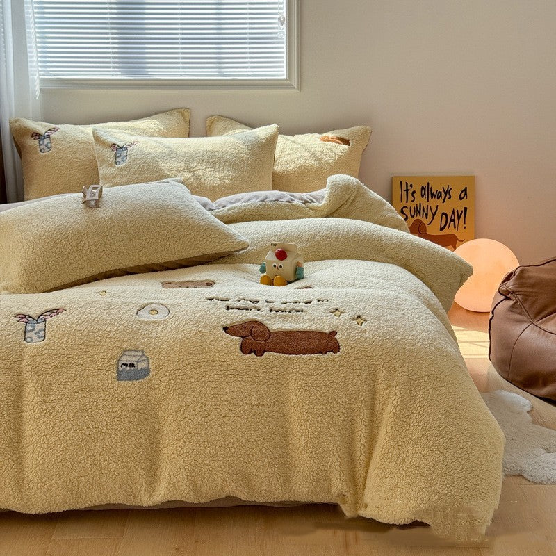 Four-piece Cashmere Winter Cartoon Extra Thick