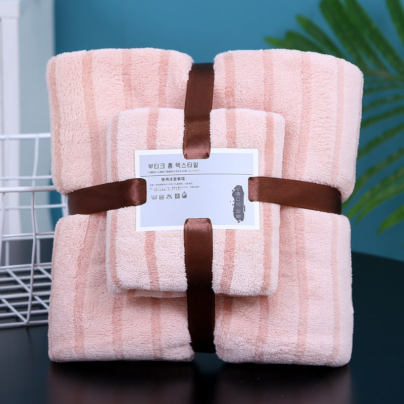 Thin Stripes Thickened Absorbent Coral Fleece Towels Suit