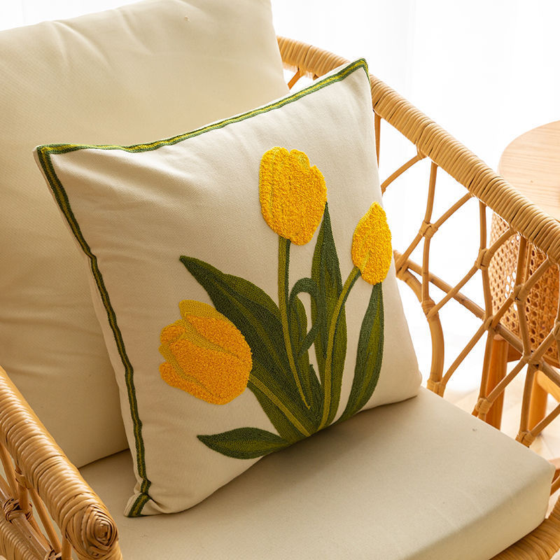 Nordic Style Pure Cotton Flower Embroidery Pillow Cover