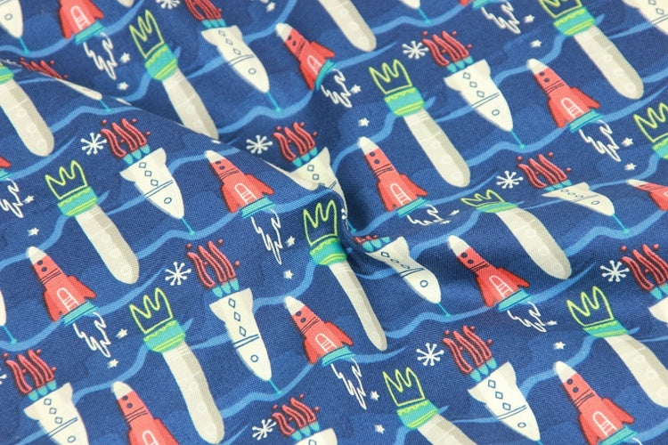 Plain Cotton Fabric Nordic Style Rocket Print Handmade DIY