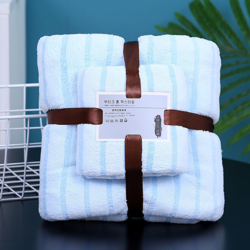 Thin Stripes Thickened Absorbent Coral Fleece Towels Suit